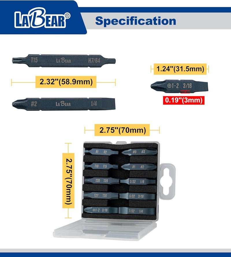 LABEAR - 3pcs Two-Sided Screwdriver Bit For Leatherman MultiTool Accessories- Long Phillips #2 and 1/4" Screwdriver &Torx #15 and Hex 7/64" Short Phillips #1-2 and 3/16" (Not Included SKELETOOLS) - Image 3
